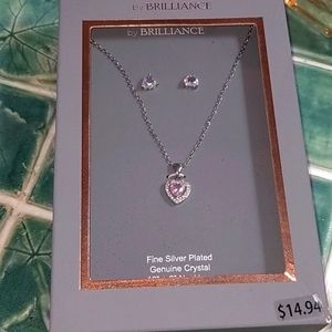 silver plated crystal earrings and necklace